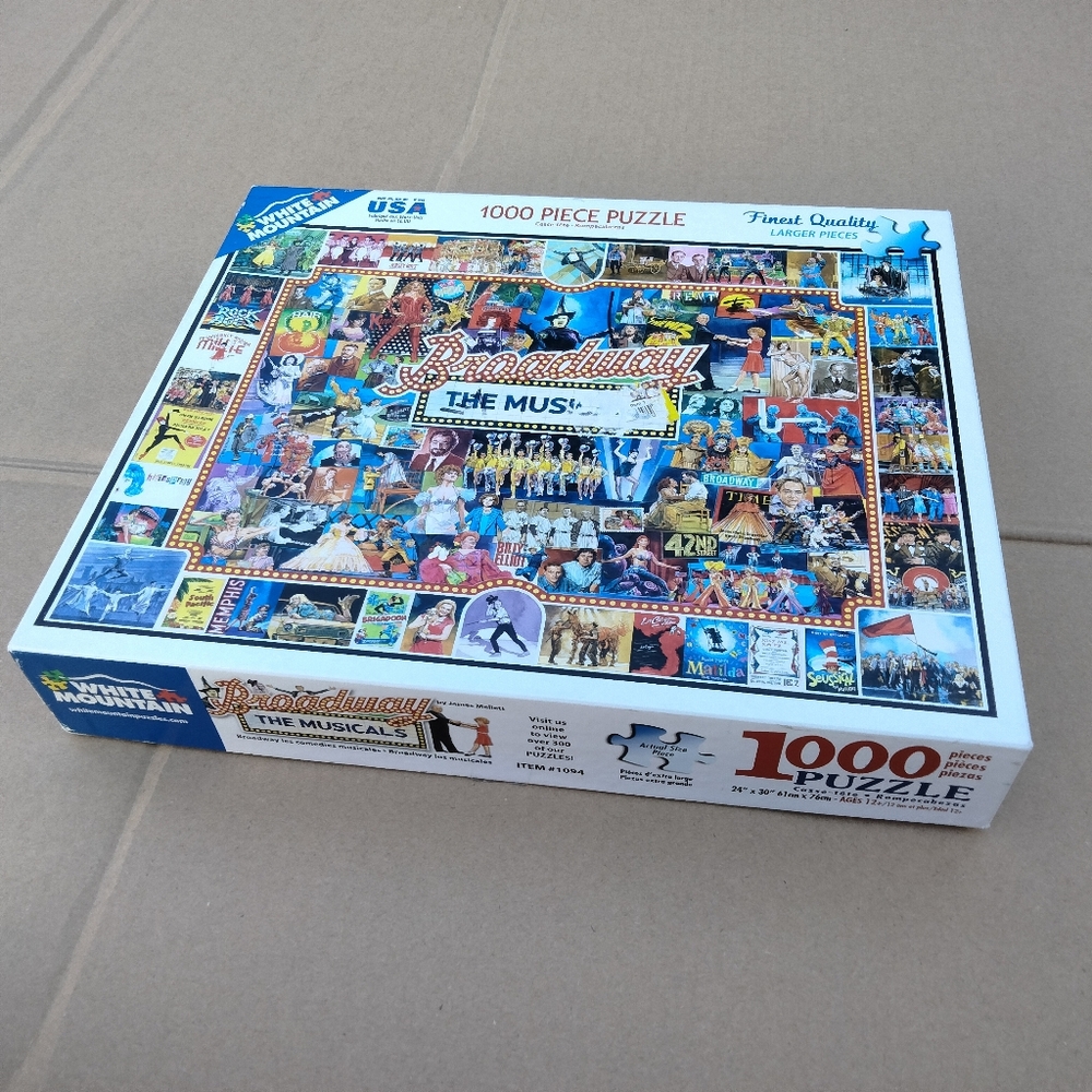 White Mountain 1000 Piece Puzzle "Broadway The Musicals" COMPLETE 24" x 30"